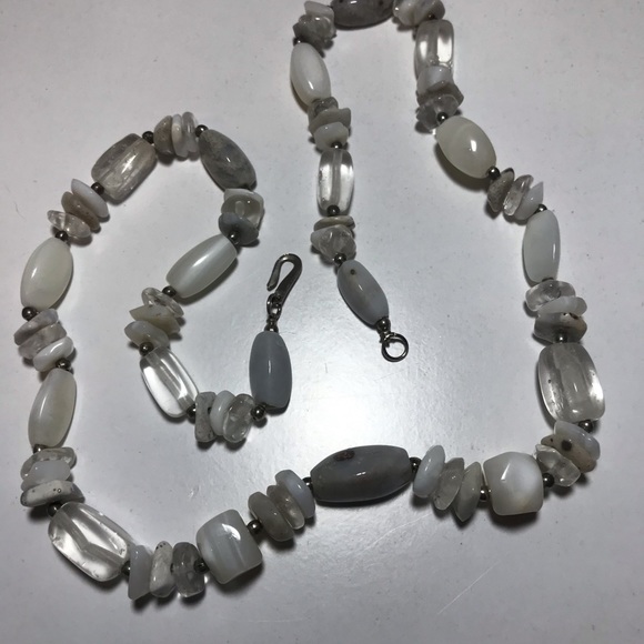 Semiprecious Quartz Crystal Agate Stone Bead Necklace Silver Metal Hook Clasp - Picture 4 of 8